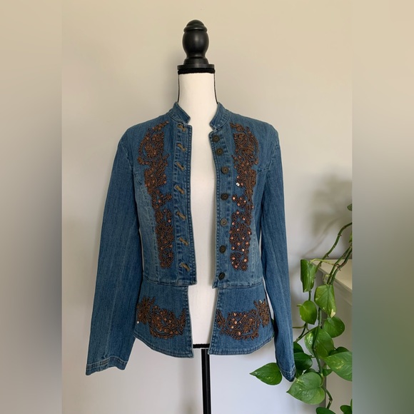 Coldwater Creek Jackets & Blazers - Coldwater Creek size medium denim jacket with sequin details EUC 🌼